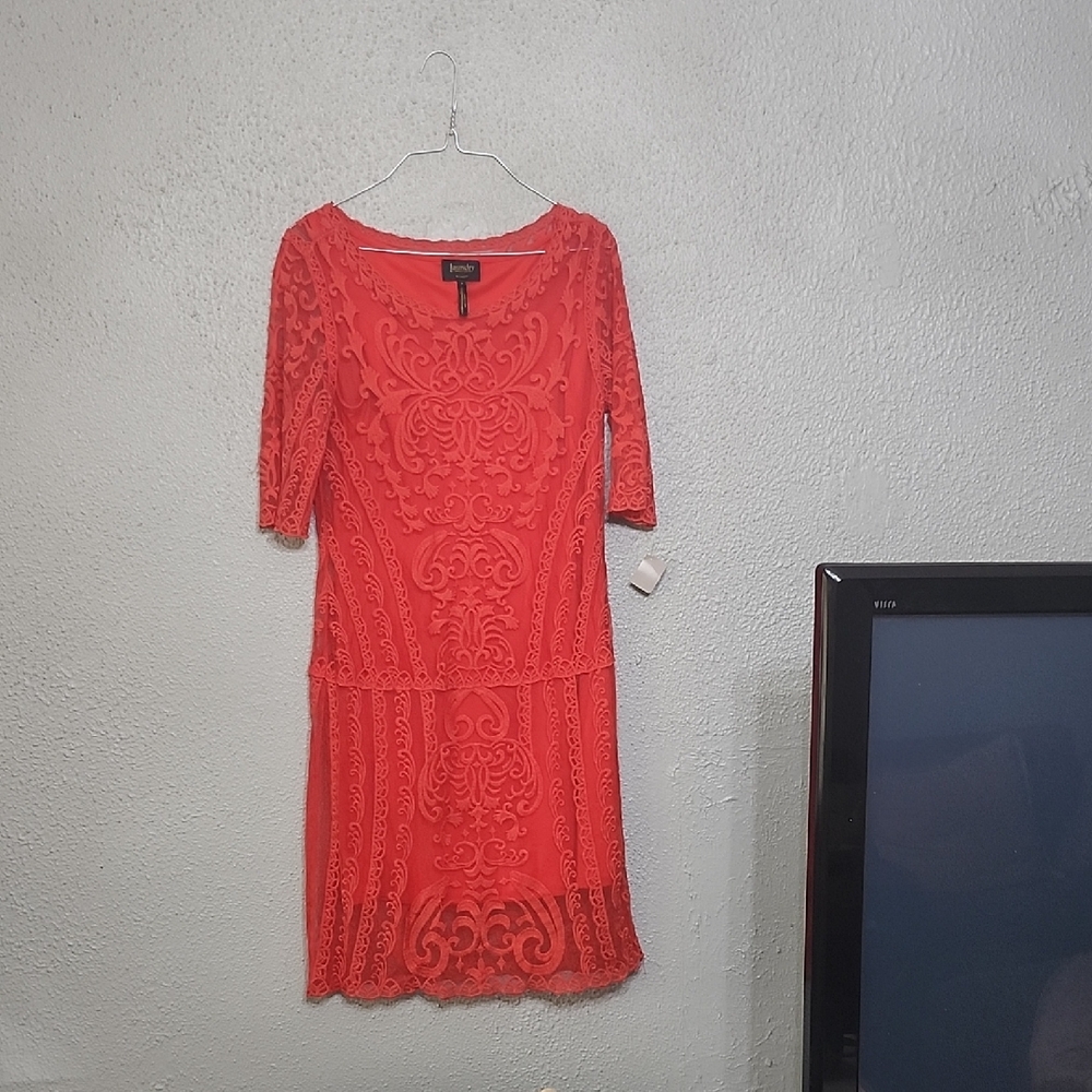 Laundry By Shelli Segal Coral Lace Mini Dress Midi Sz.4